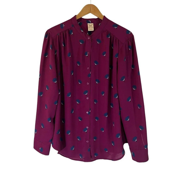 Faded Glory Floral Button Up Blouse Plus XXL Purple Teal Blue All Over Flowers - Picture 1 of 5
